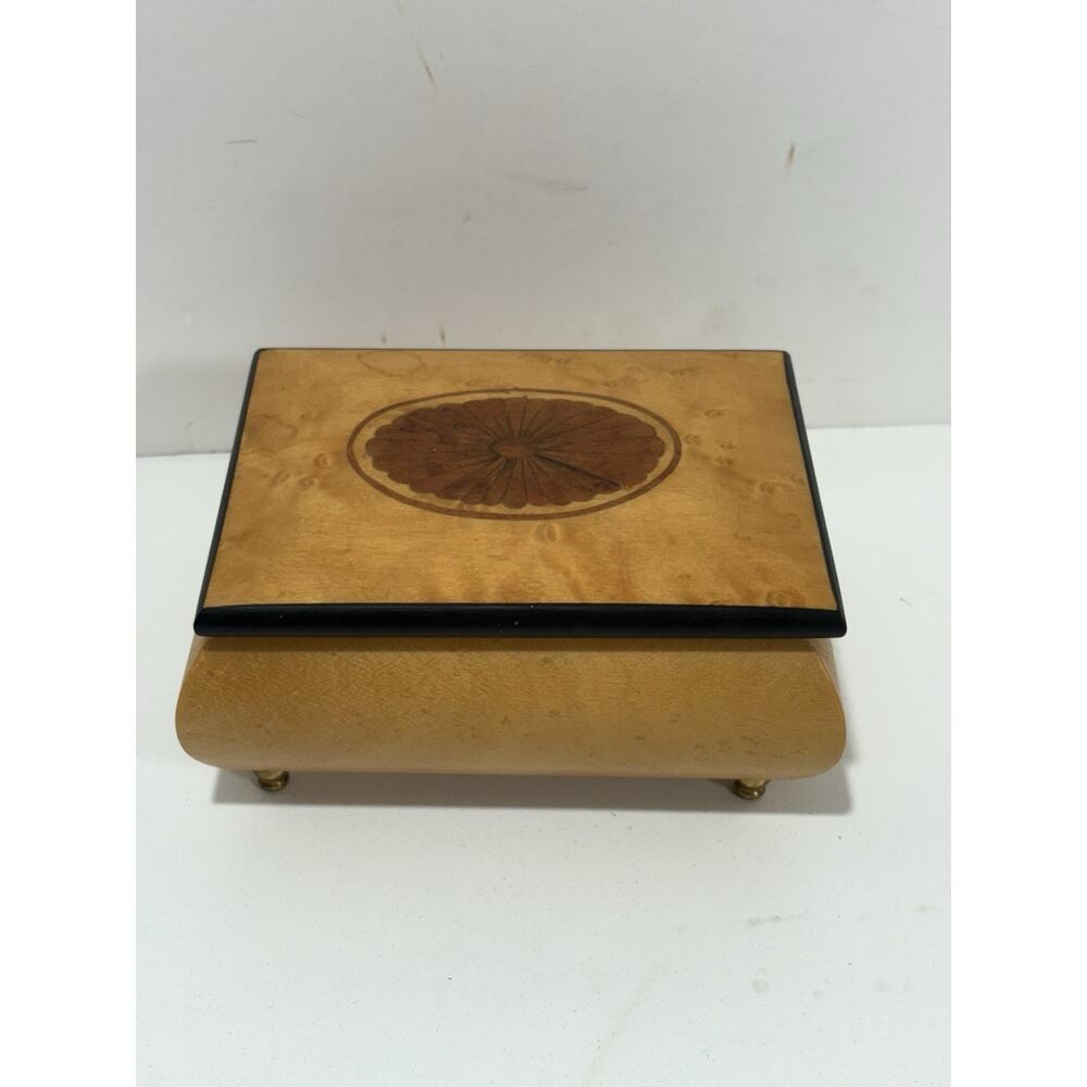 Vintage Romance Reuge Burl and Inlay Wood Play Music Jewelry Box Made‎ Italy
